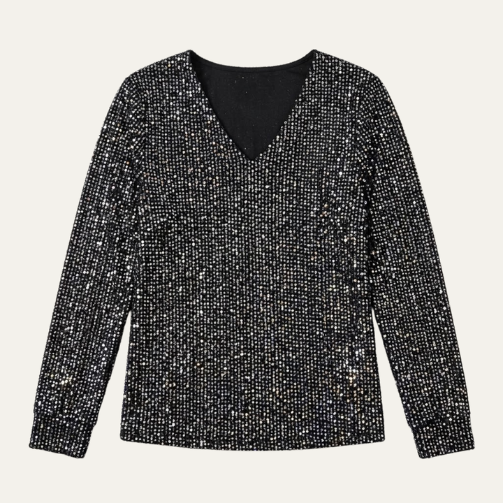 Women's Glitter V Neck Long Sleeve Top