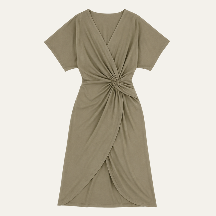 Twist Front Midi Dress - Elegant Wrap Silhouette