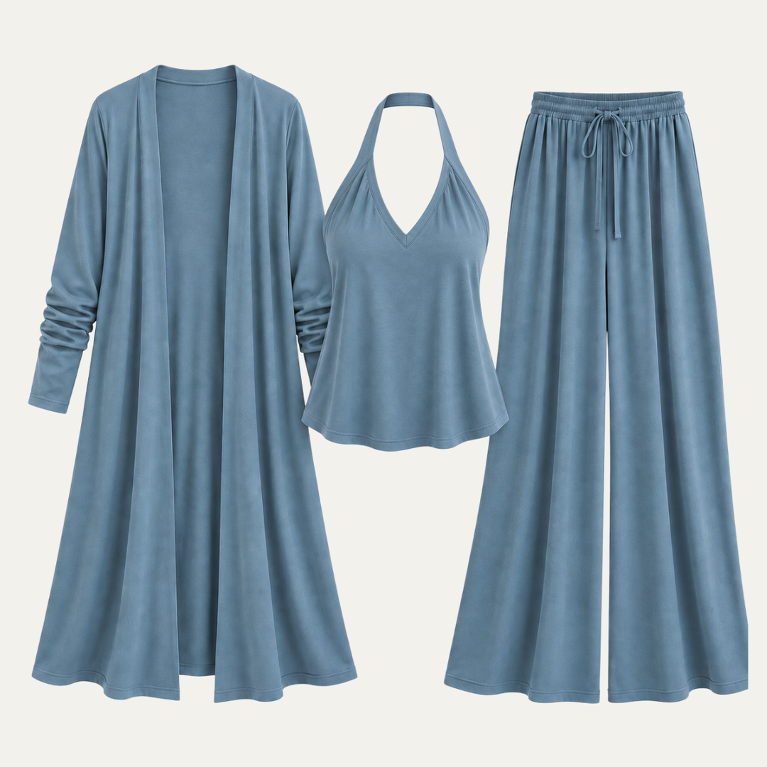 Women's Three Piece Set with Halter Top and Pants