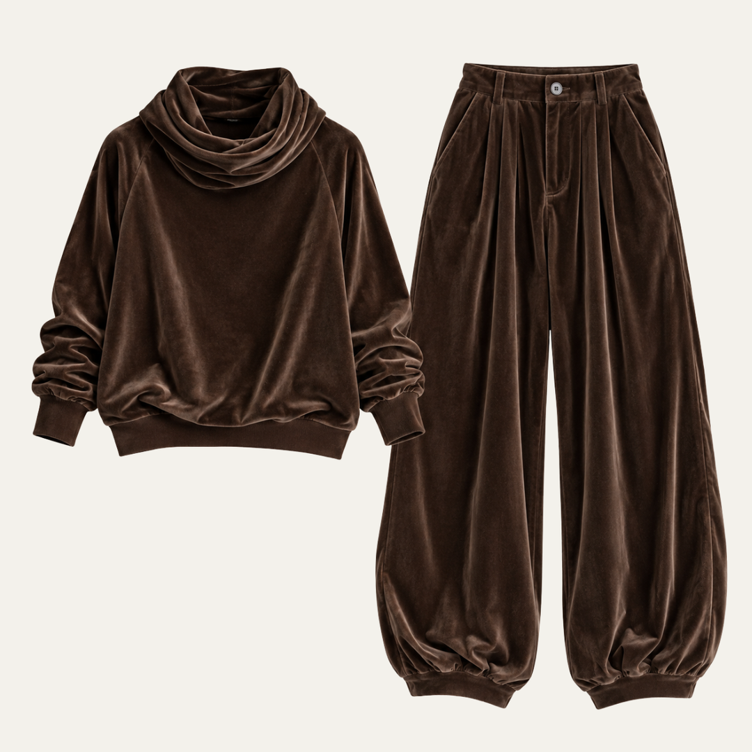 Women's Velvet Hoodie and Trousers Two Piece Set