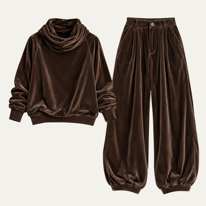 Women's Velvet Hoodie and Trousers Two Piece Set