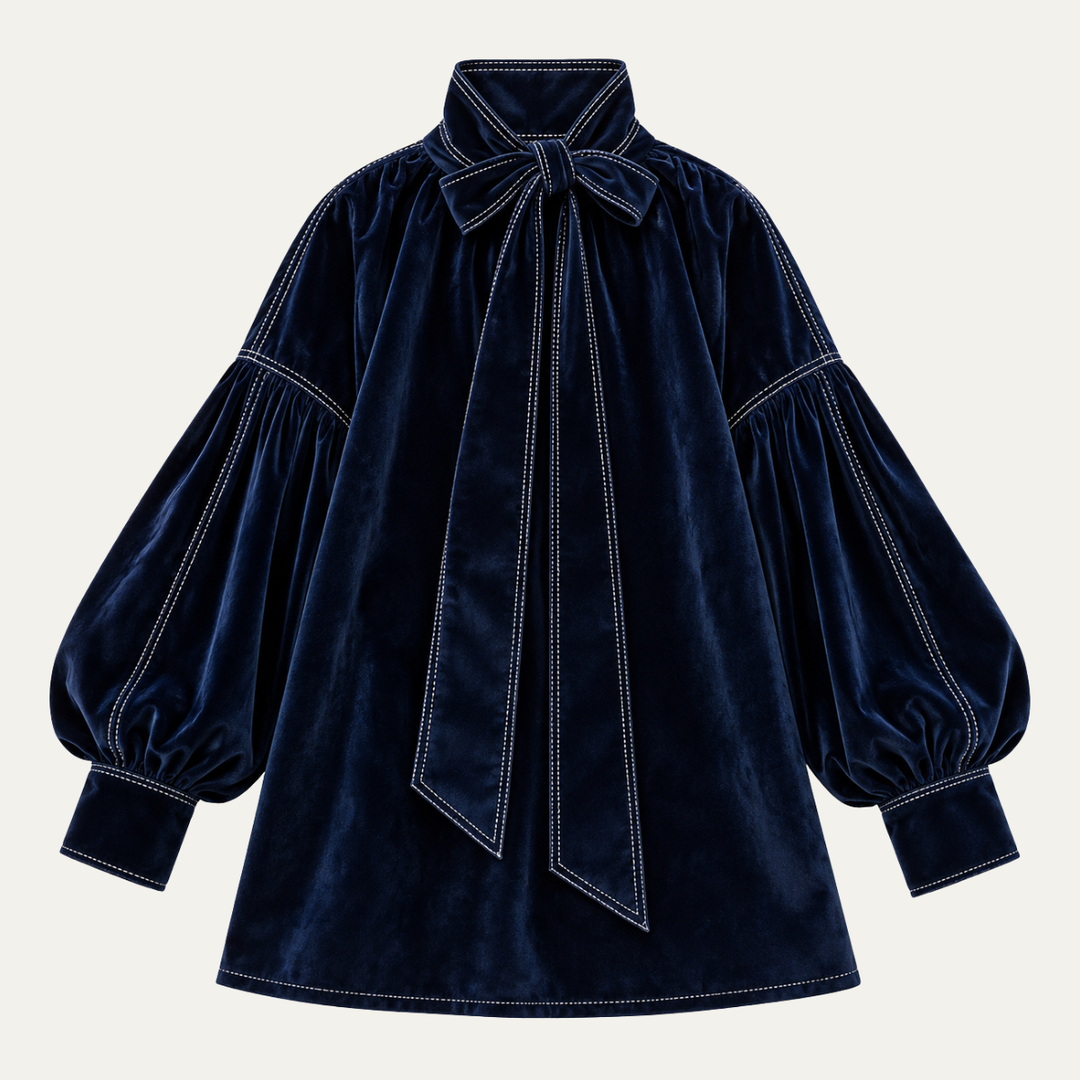 Women's Velvet Turtleneck Mini Dress with Bow