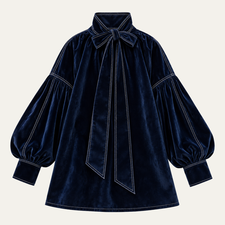 Women's Velvet Turtleneck Mini Dress with Bow