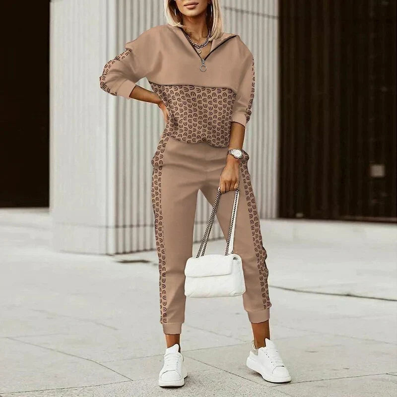 Women's Casual Zipper Top Tracksuit