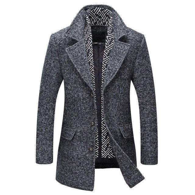 Men's Classic Long Wool Blend Winter Coat