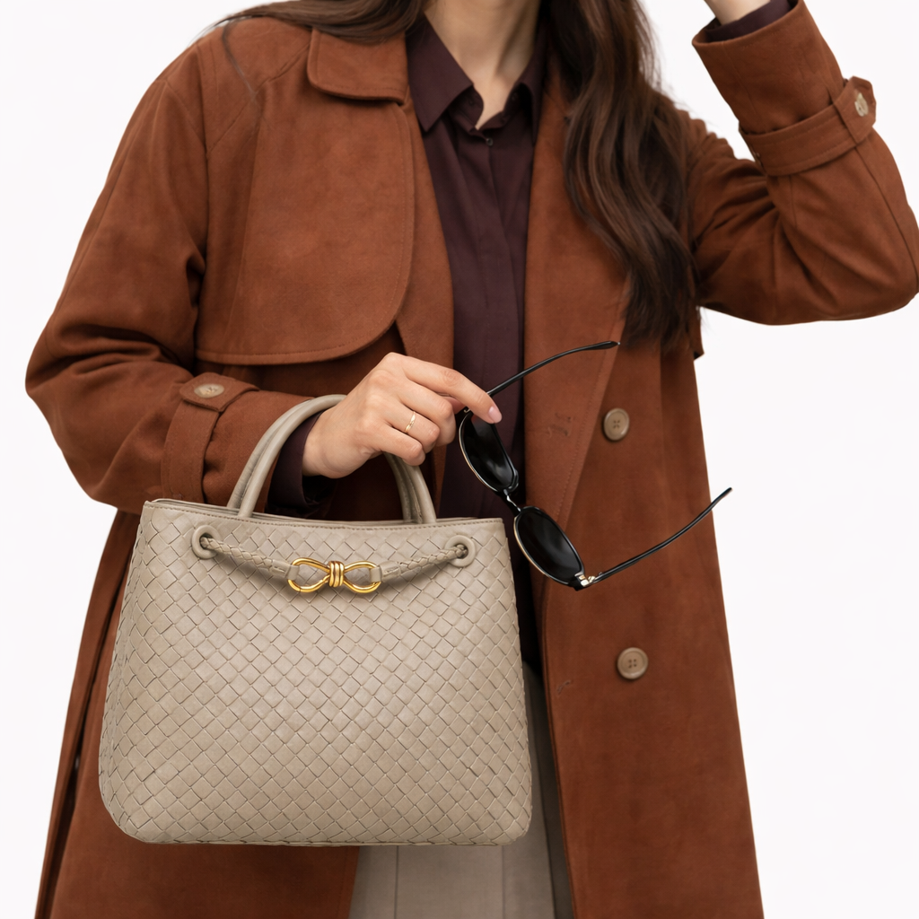 Elegant Woven Tote Bag – Soft Vegan Leather Shoulder Bag