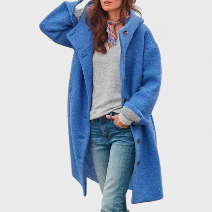 Women's Hooded Wool Coat – Casual Long Button Winter Jacket