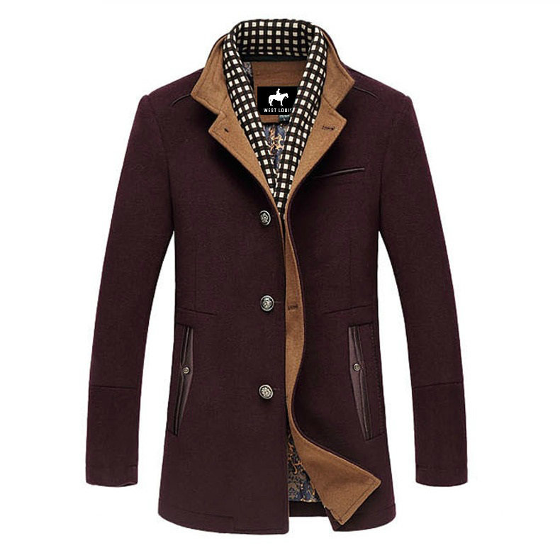 Men's Stylish Spliced Wool Overcoat