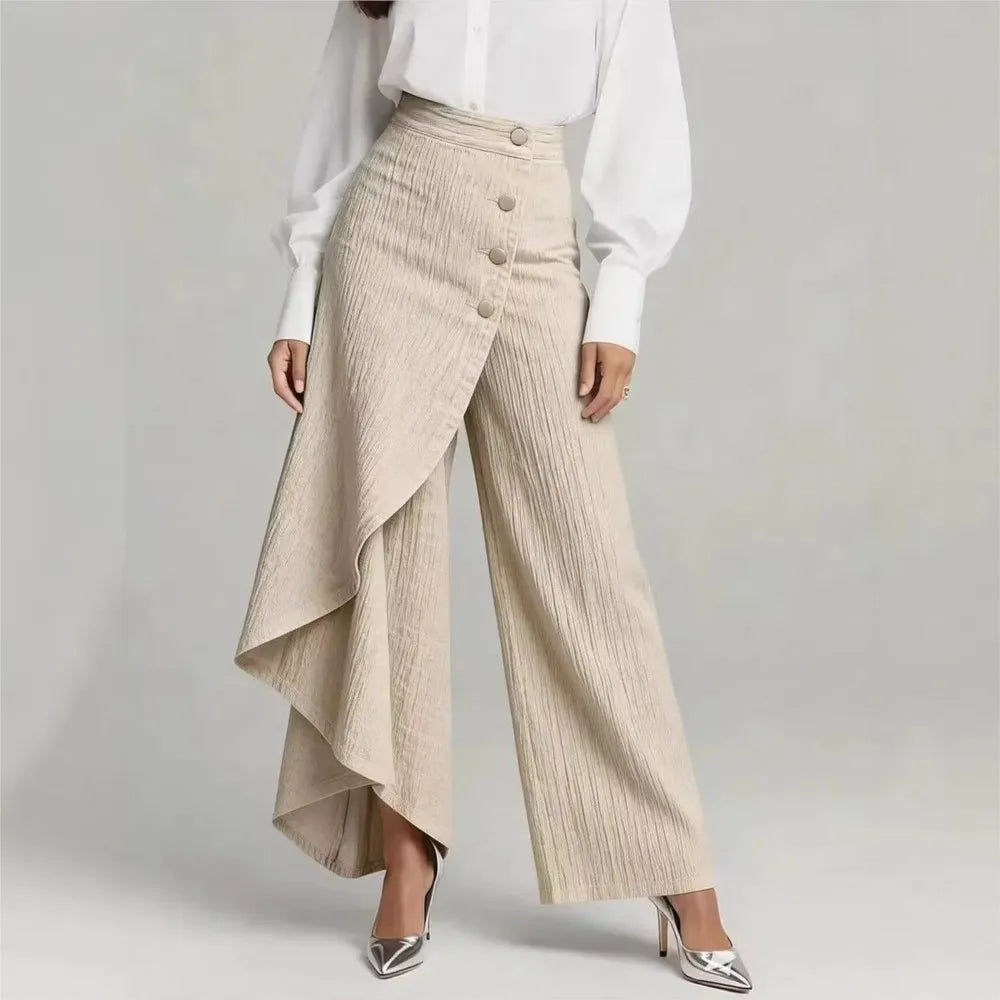 Women's Denim Trousers with Long Button Hem