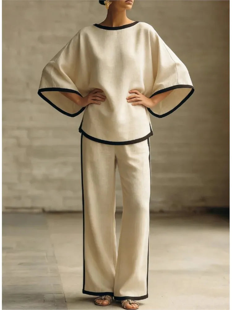 Women's Linen Lounge Set with Batwing Sleeves