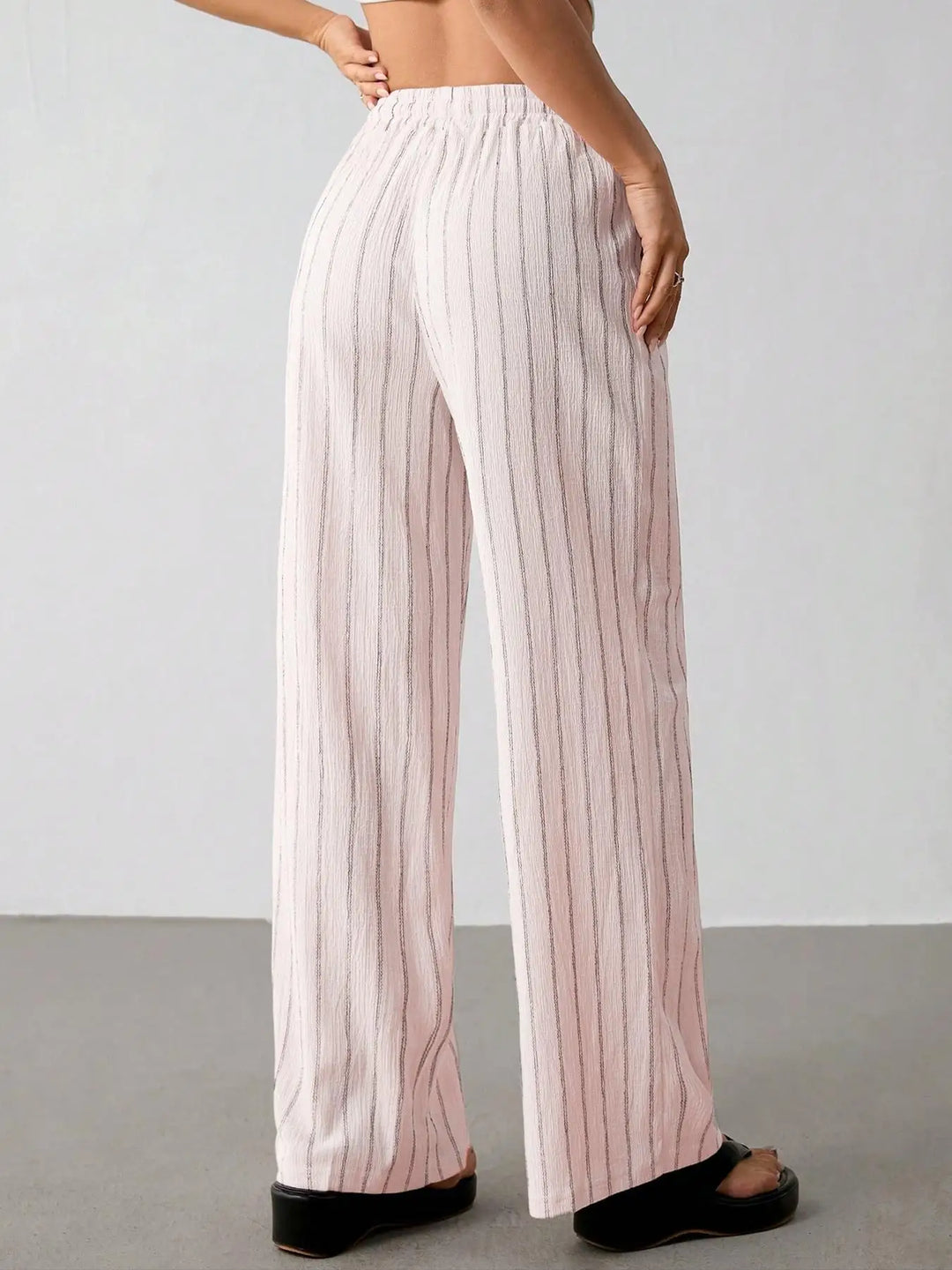 Women's Striped Wide Leg Pants with Belt