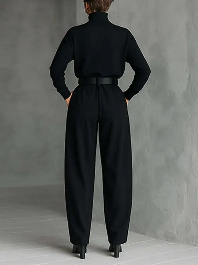 Women's Turtleneck Top and Belted Skirt Set