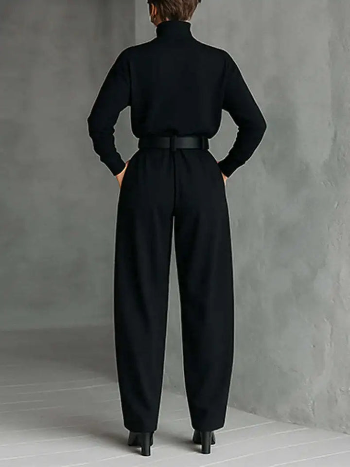 Women's Turtleneck Top and Belted Skirt Set