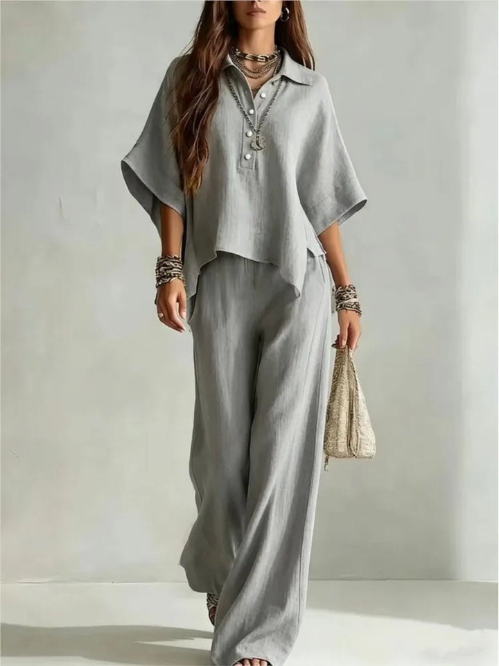 Women's Half Sleeve Shirt and Wide Leg Pants Set