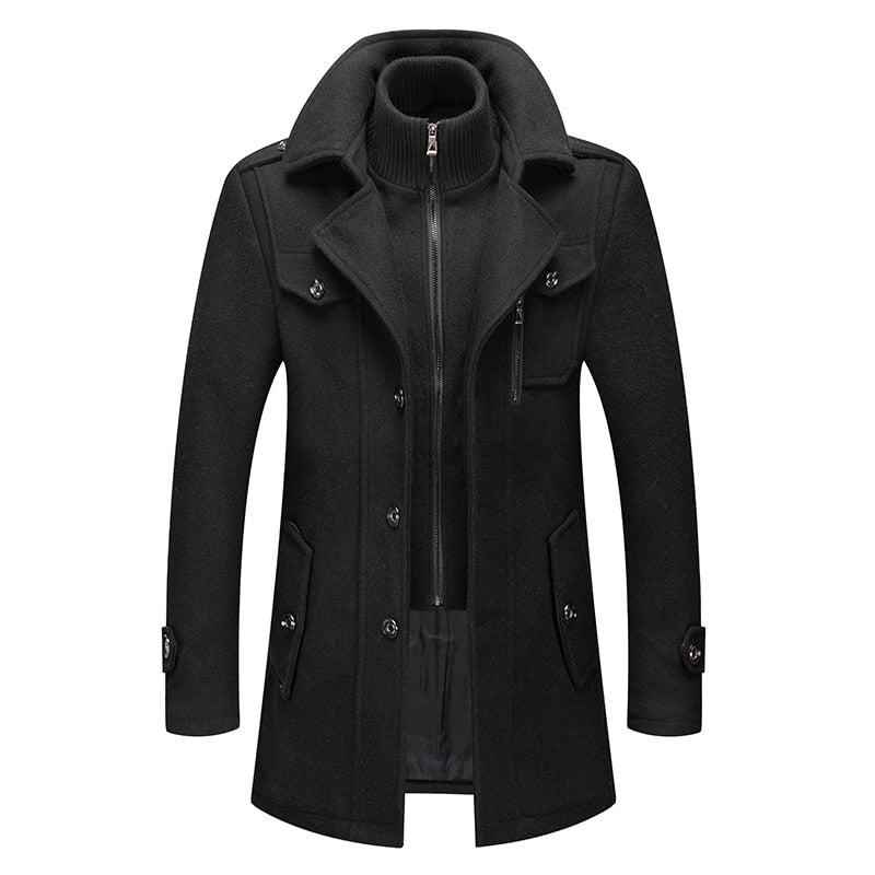 Men's Classic Double Collar Wool Pea Coat