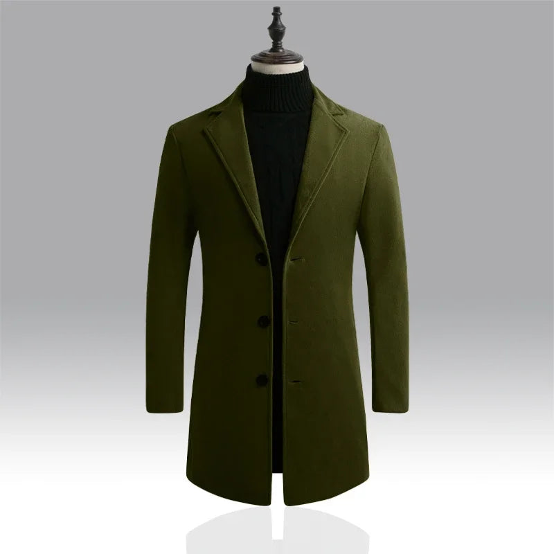 Men's Long Cotton Overcoat – Wool Blend
