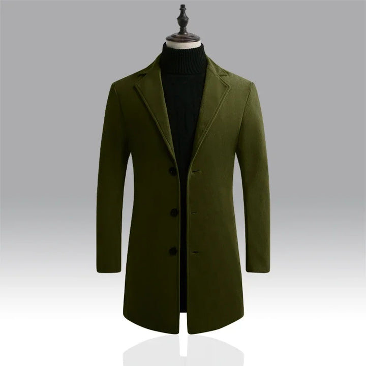 Men's Long Cotton Overcoat – Wool Blend