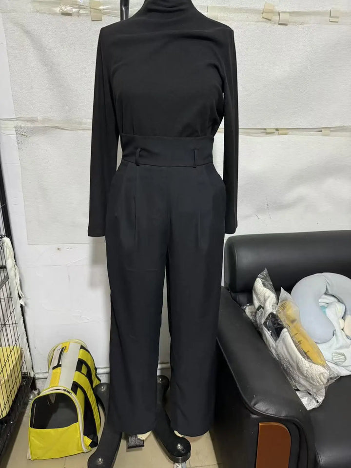 Women's Turtleneck Top and Belted Skirt Set