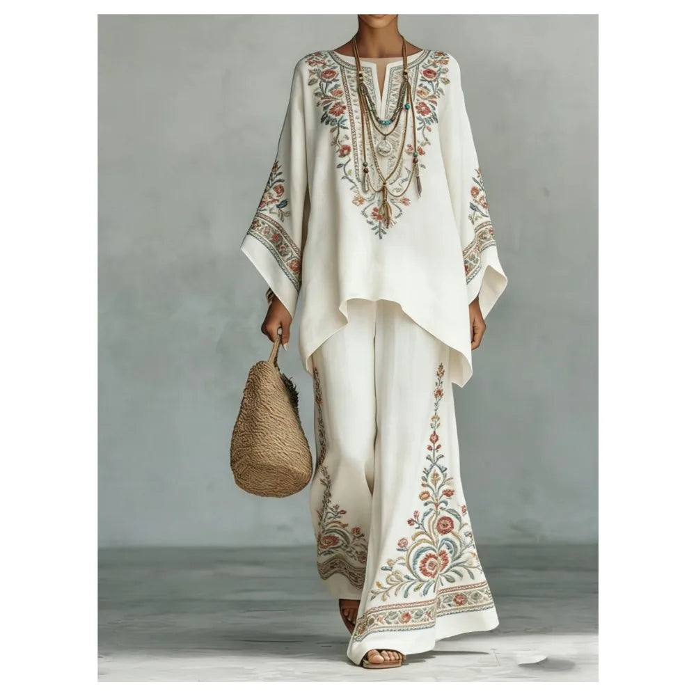 Women's Printed Top and Wide Leg Trousers Set