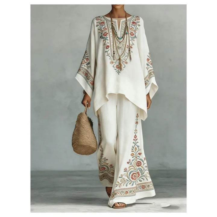Women's Printed Top and Wide Leg Trousers Set