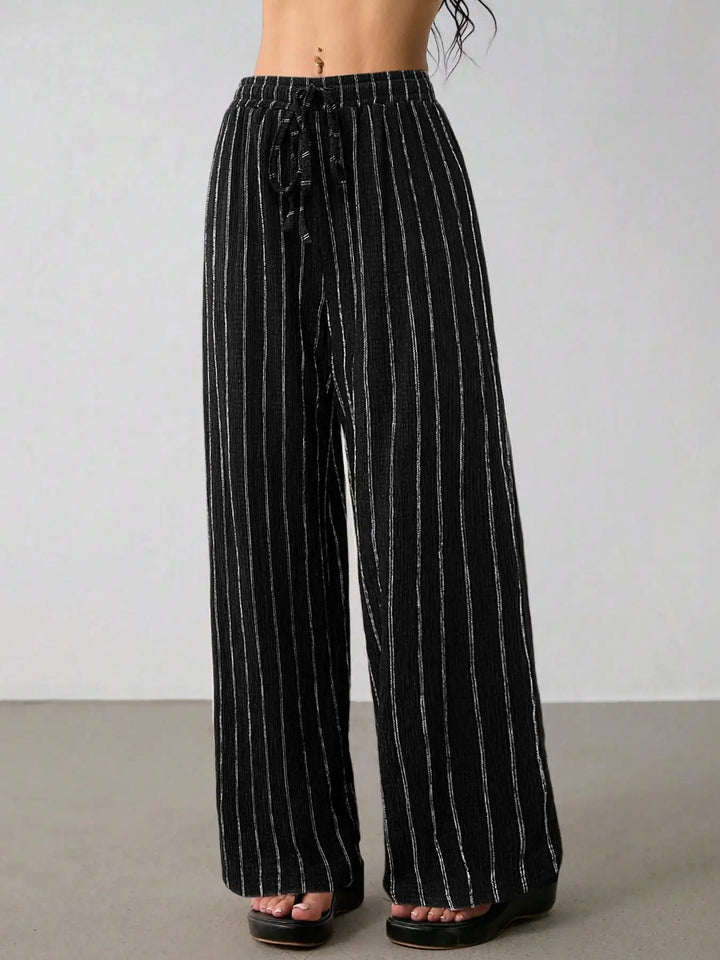 Women's Striped Wide Leg Pants with Belt