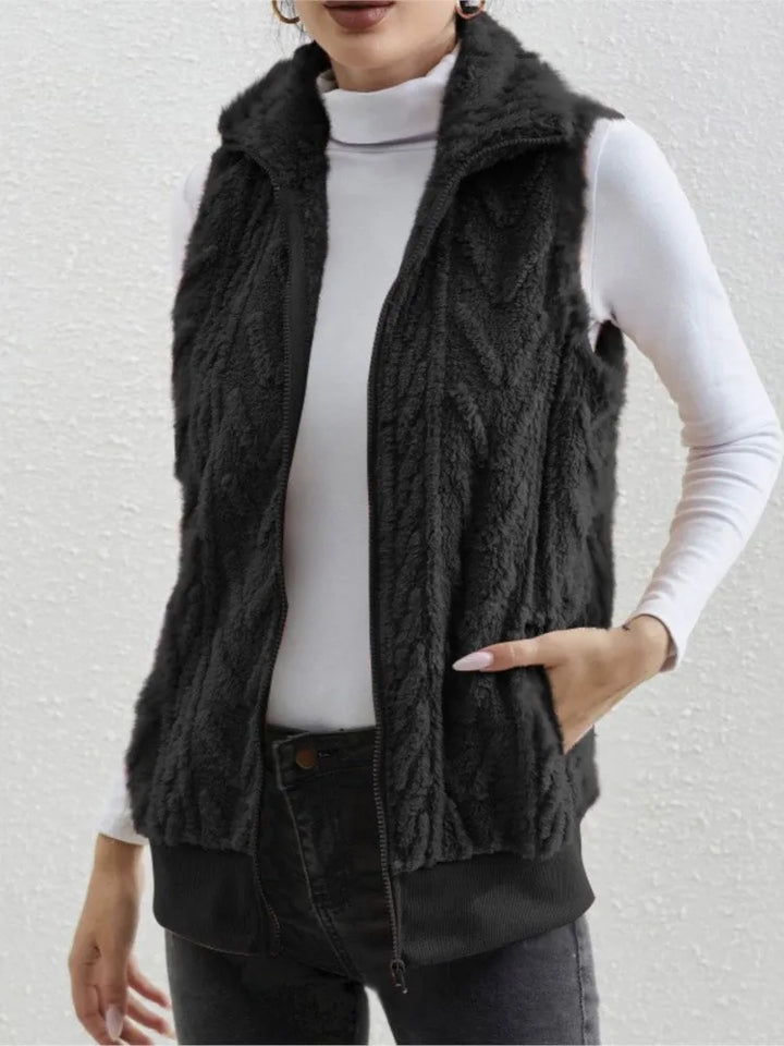 Women's Plush Zip Vest with Lapel Collar