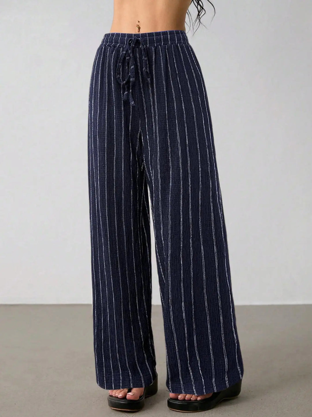 Women's Striped Wide Leg Pants with Belt