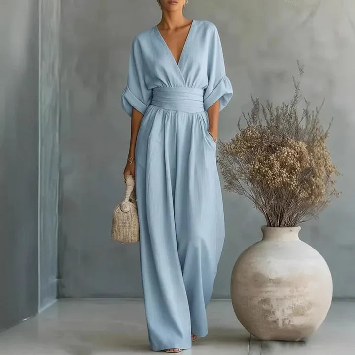 Elegant V Neck Wide Leg Jumpsuit