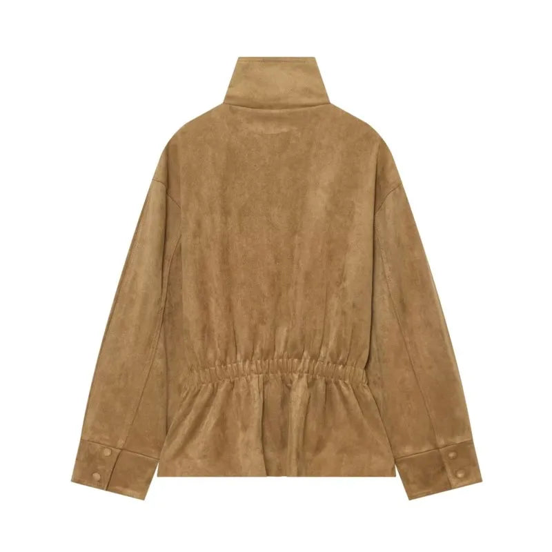 Women's Belted Faux Fur Jacket with High Neck