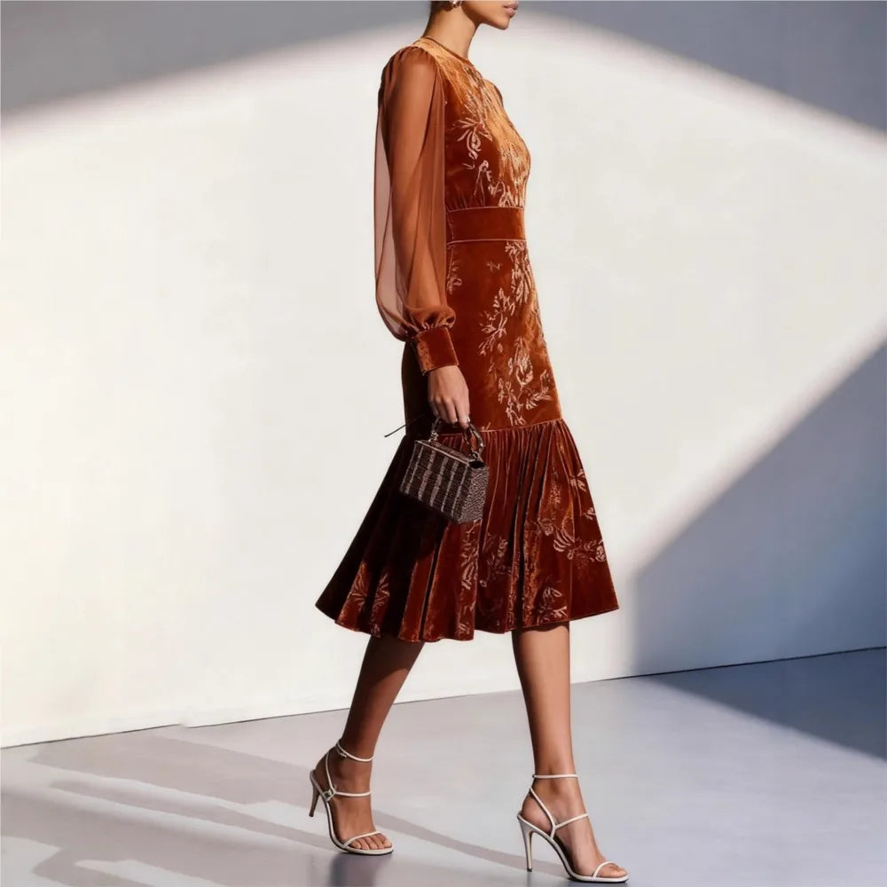 Women's Velvet Dress with Lantern Sleeves
