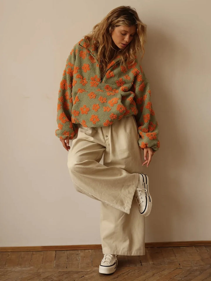 Women's Sherpa Floral Half Zip Pullover