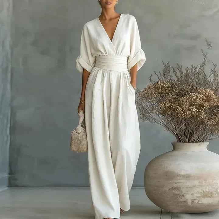 Elegant V Neck Wide Leg Jumpsuit