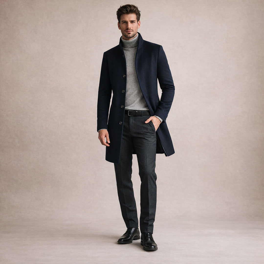The Collingwood Men's Elegant Wool Blend Single Breasted Winter Trench Coat