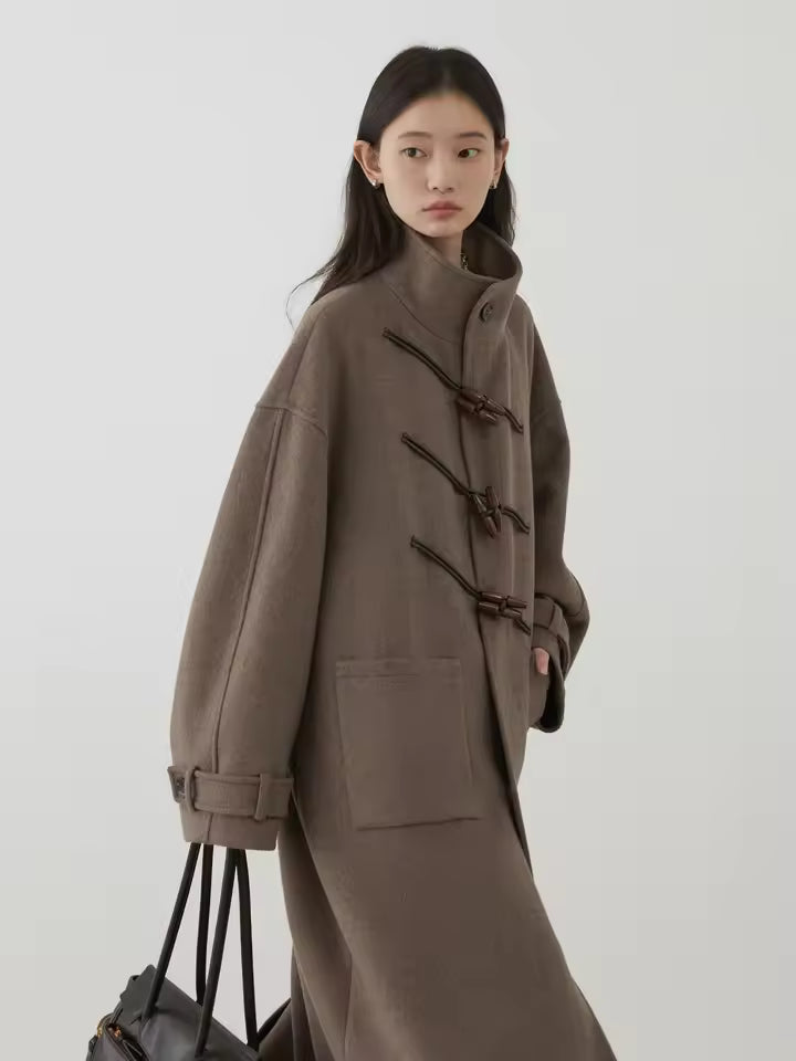Women's Longline Wool Blend Coat with Toggle Button Front