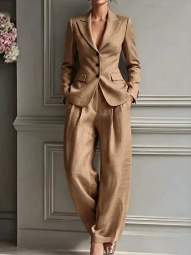 Women's Suit Shirt and Pants Two Piece Set