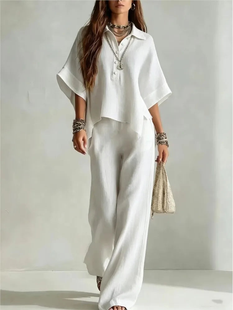 Women's Half Sleeve Shirt and Wide Leg Pants Set