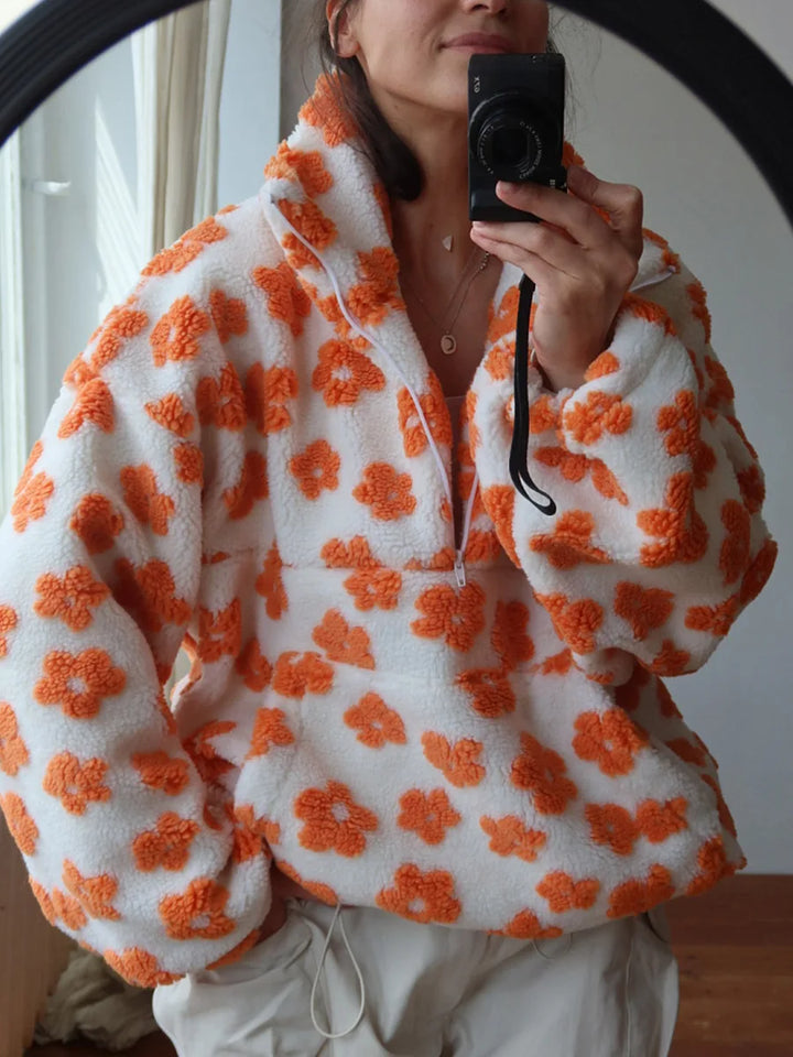 Women's Sherpa Floral Half Zip Pullover