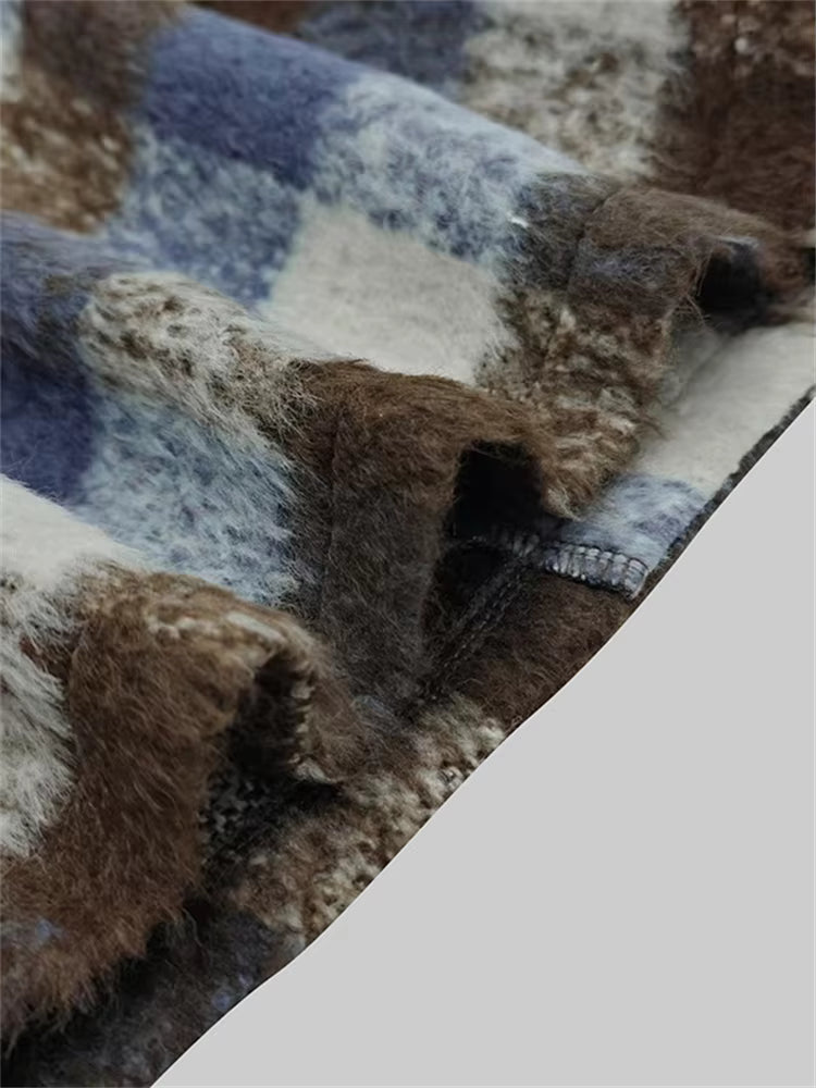 Women's Plaid Puff Sleeve Tweed Jacket