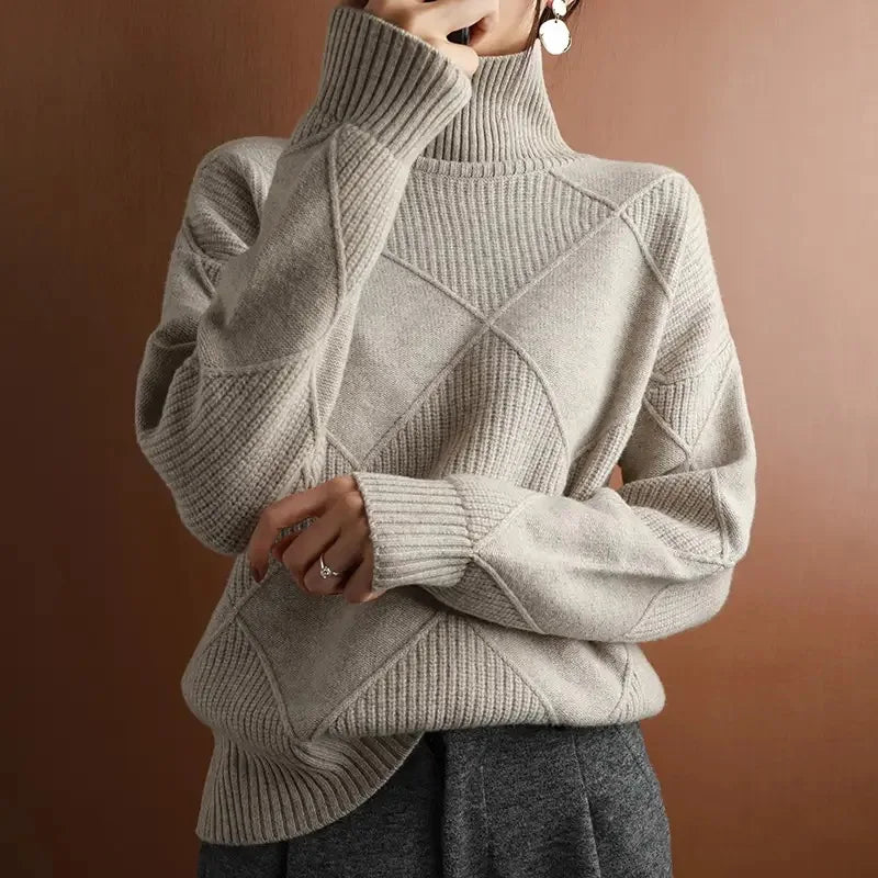Women's Oversized Turtleneck Sweater, Textured Knit