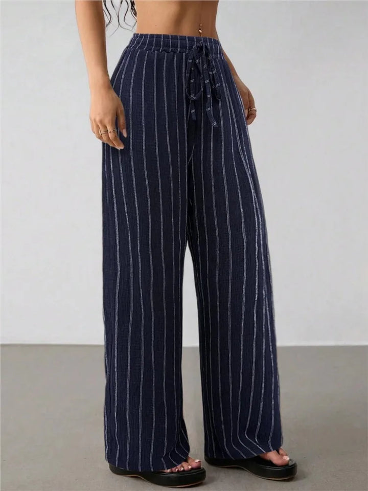 Women's Striped Wide Leg Pants with Belt