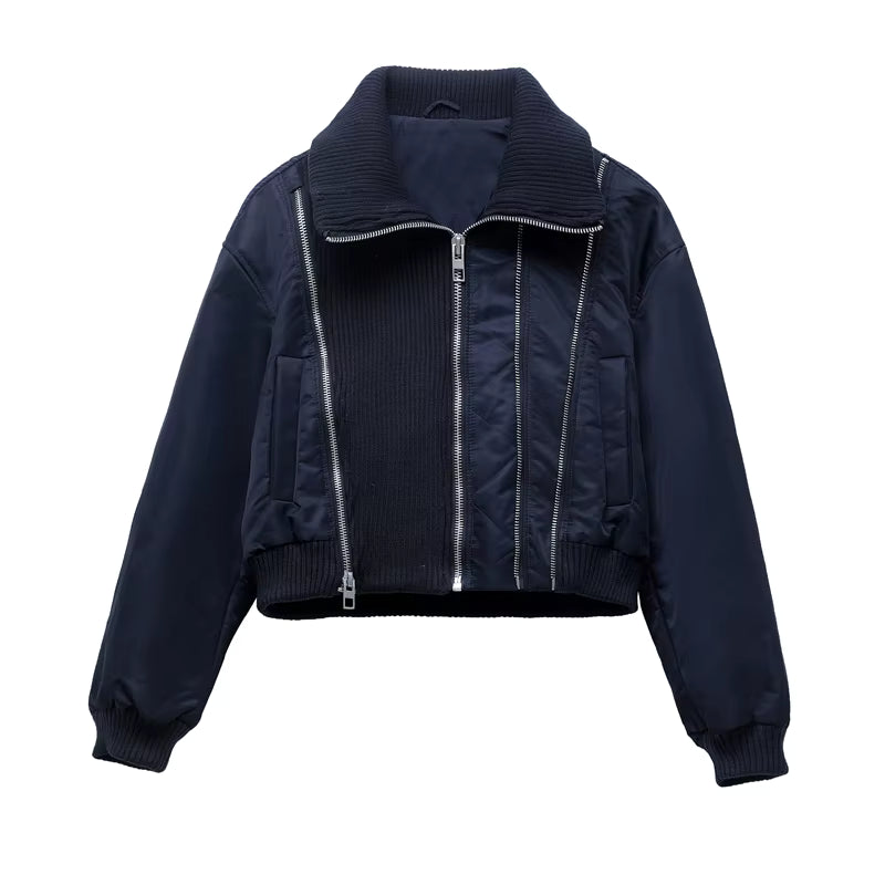 Women's Short Bomber Jacket with Full Zip