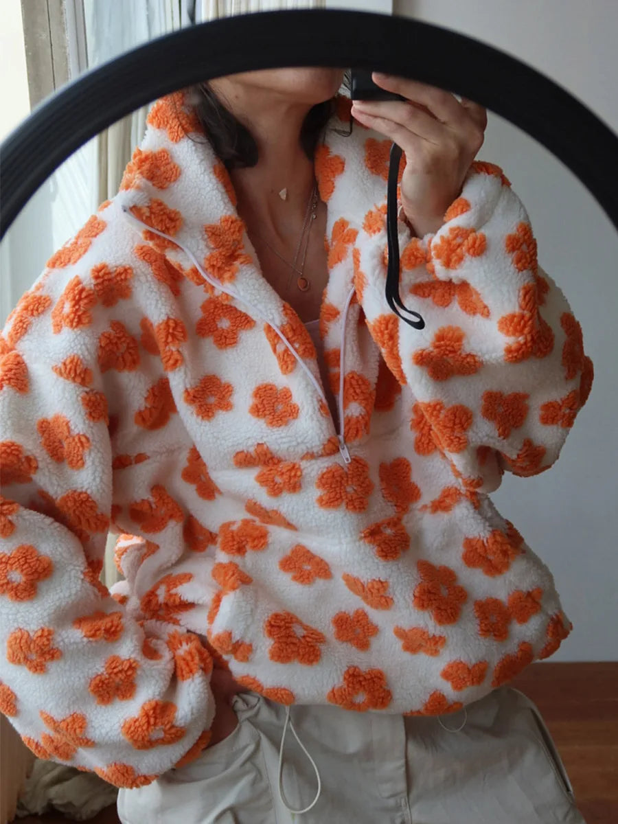 Women's Sherpa Floral Half Zip Pullover