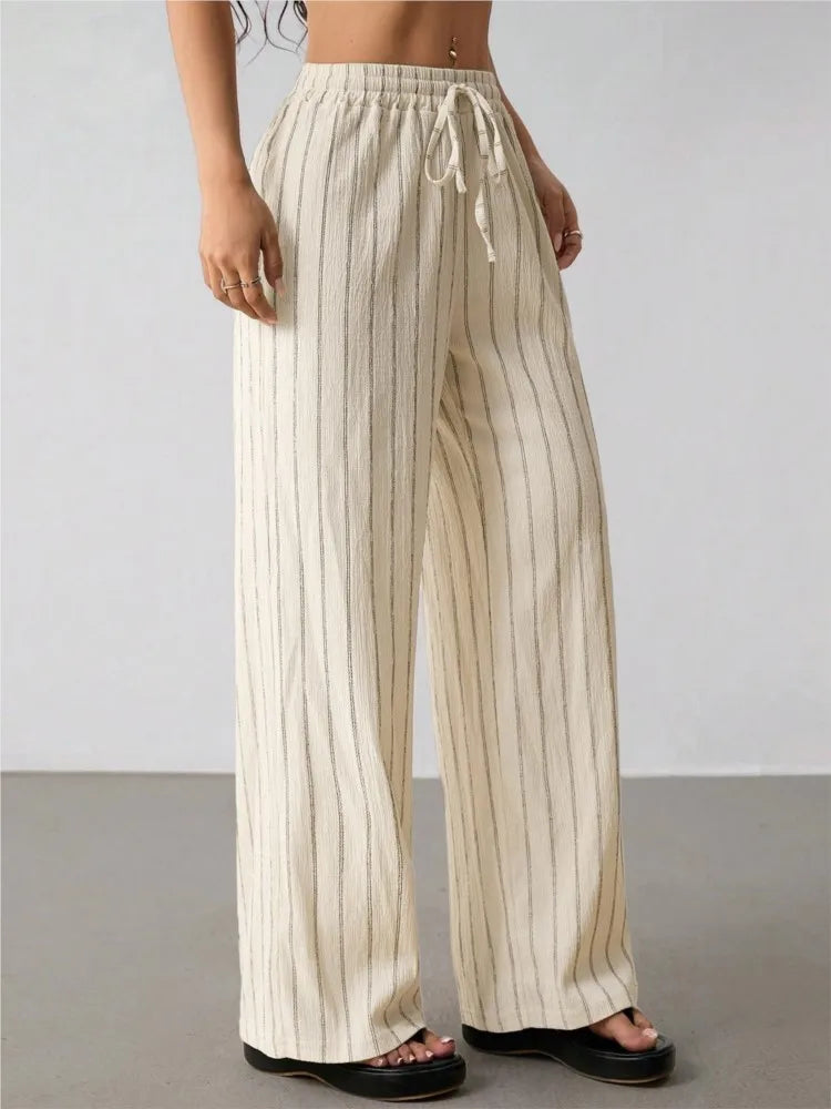 Women's Striped Wide Leg Pants with Belt