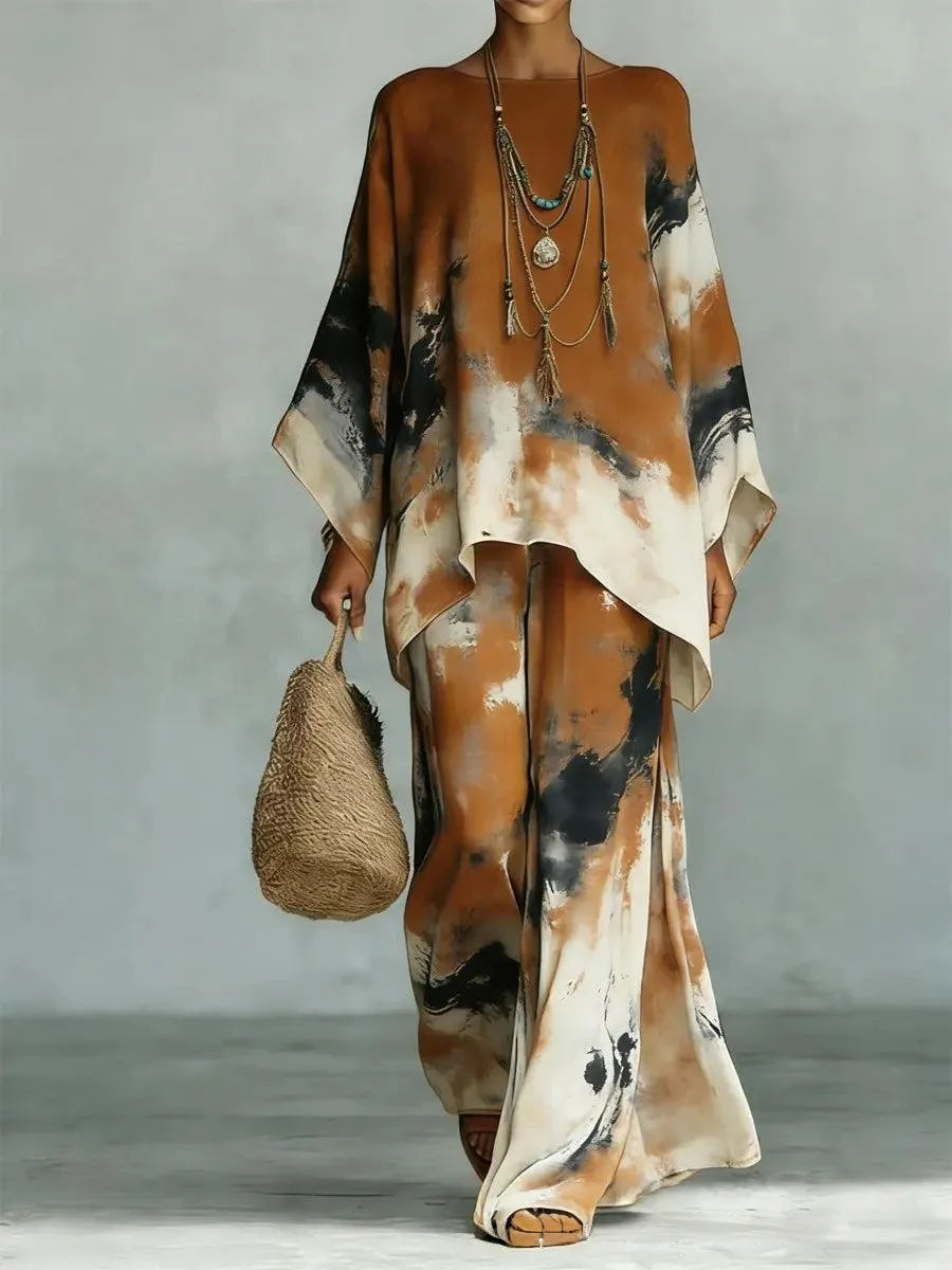 Women's Printed Top and Wide Leg Trousers Set
