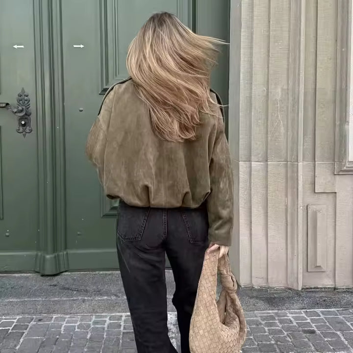 Women's Oversized Turn Down Collar Bomber Jacket