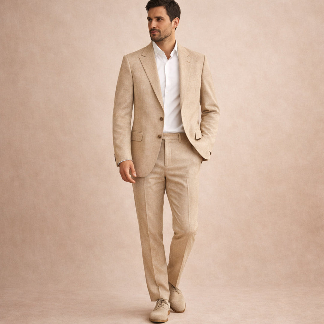 The Pinebrook Ridge Men’s Luxury Linen Wedding Suit – 2 Piece Single Breasted Set