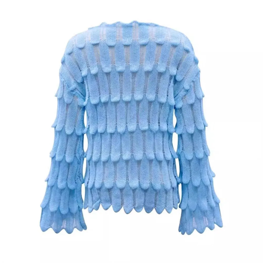 Women's Feather Knit Slash Neck Pullover Top