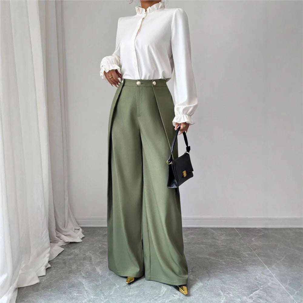 Women's Pleated Wide Leg Trousers, Drapey