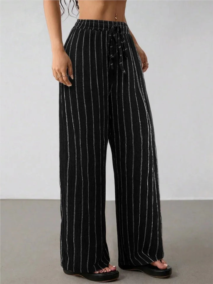 Women's Striped Wide Leg Pants with Belt