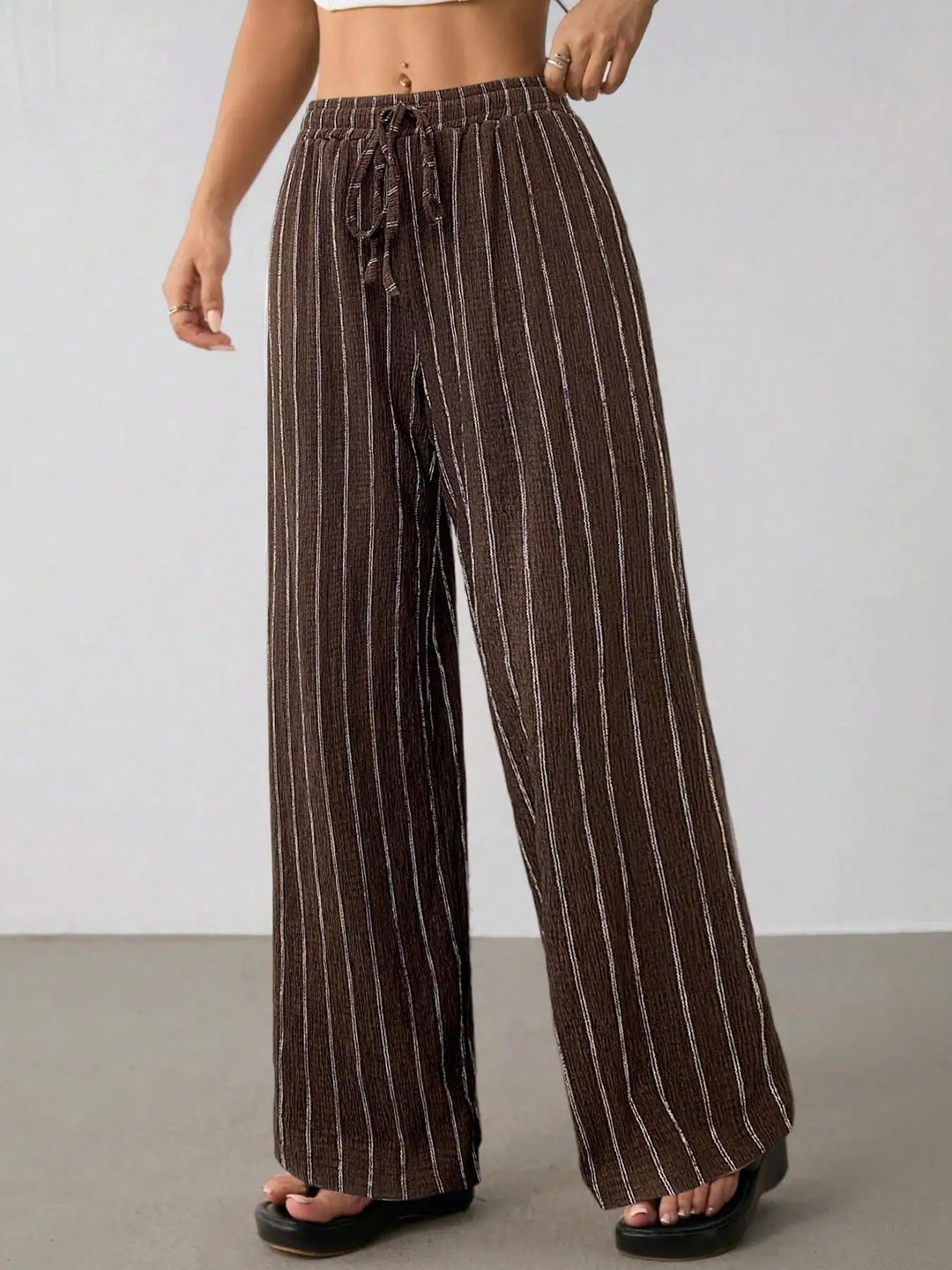 Women's Striped Wide Leg Pants with Belt